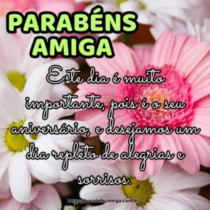 Feliz aniversário, minha amiga do coração! Este dia é muito importante, pois é o seu aniversário, e desejamos um dia repleto de alegrias e sorrisos. Feliz aniversário, minha amiga do coração! Este dia é muito importante, pois é o seu aniversário, e desejamos um dia repleto de alegrias e sorrisos.