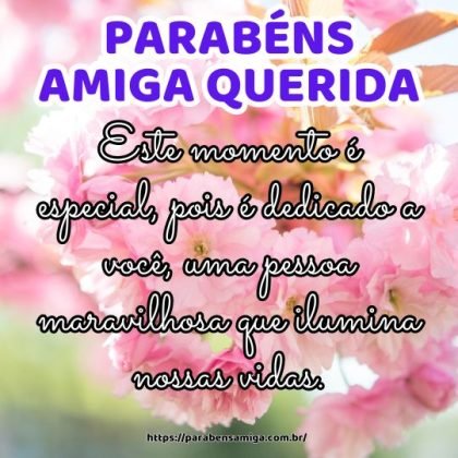 Parabéns pelo seu aniversário, amiga! Este momento é especial, pois é dedicado a você, uma pessoa maravilhosa que ilumina nossas vidas. Parabéns pelo seu aniversário, amiga! Este momento é especial, pois é dedicado a você, uma pessoa maravilhosa que ilumina nossas vidas.