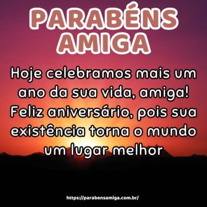 Hoje celebramos mais um ano da sua vida, amiga! Feliz aniversário, pois sua existência torna o mundo um lugar melhor. Hoje celebramos mais um ano da sua vida, amiga! Feliz aniversário, pois sua existência torna o mundo um lugar melhor.